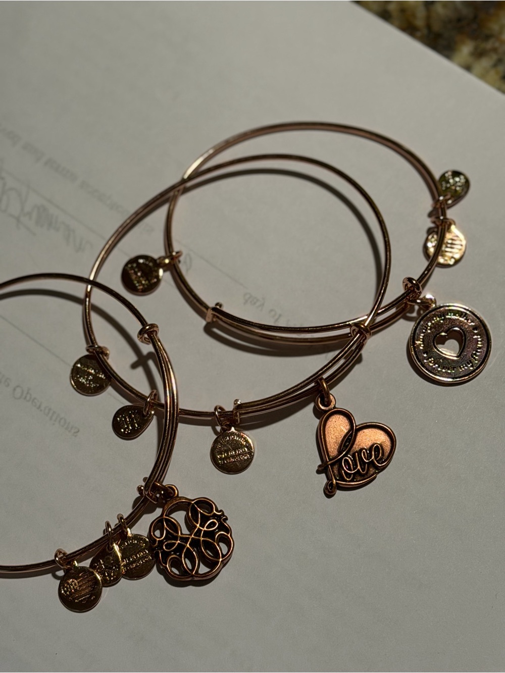 Rose Gold Heart 'Love' Charm Expandable Bangle Bracelet - Women Jewelry